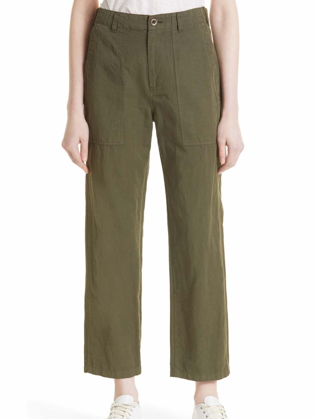 Alex Mill Neil Straight Leg Cotton & Linen Utility Pants in green size 10